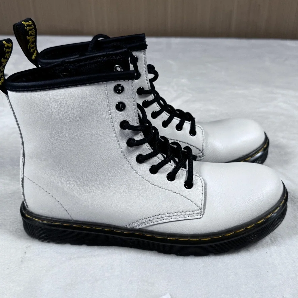 Dr Martens Zavala J Boots Girls Youth 4 Womens 5 White Leather Combat Side Zip